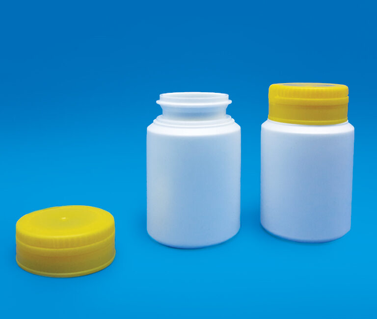 Kp5-45 container set with white HDPE bottles and white and yellow caps