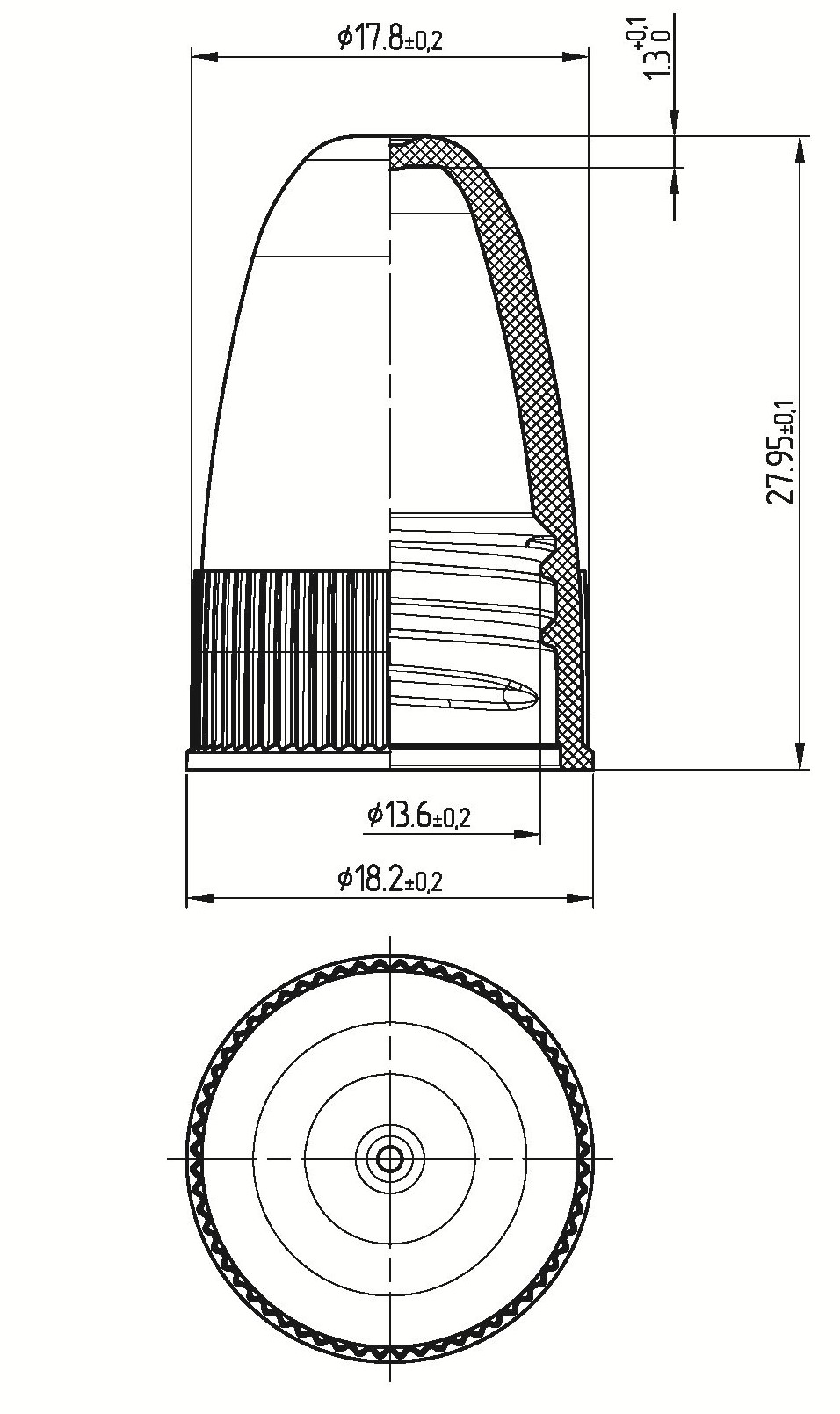 Fs2 screw cap, technical drawing